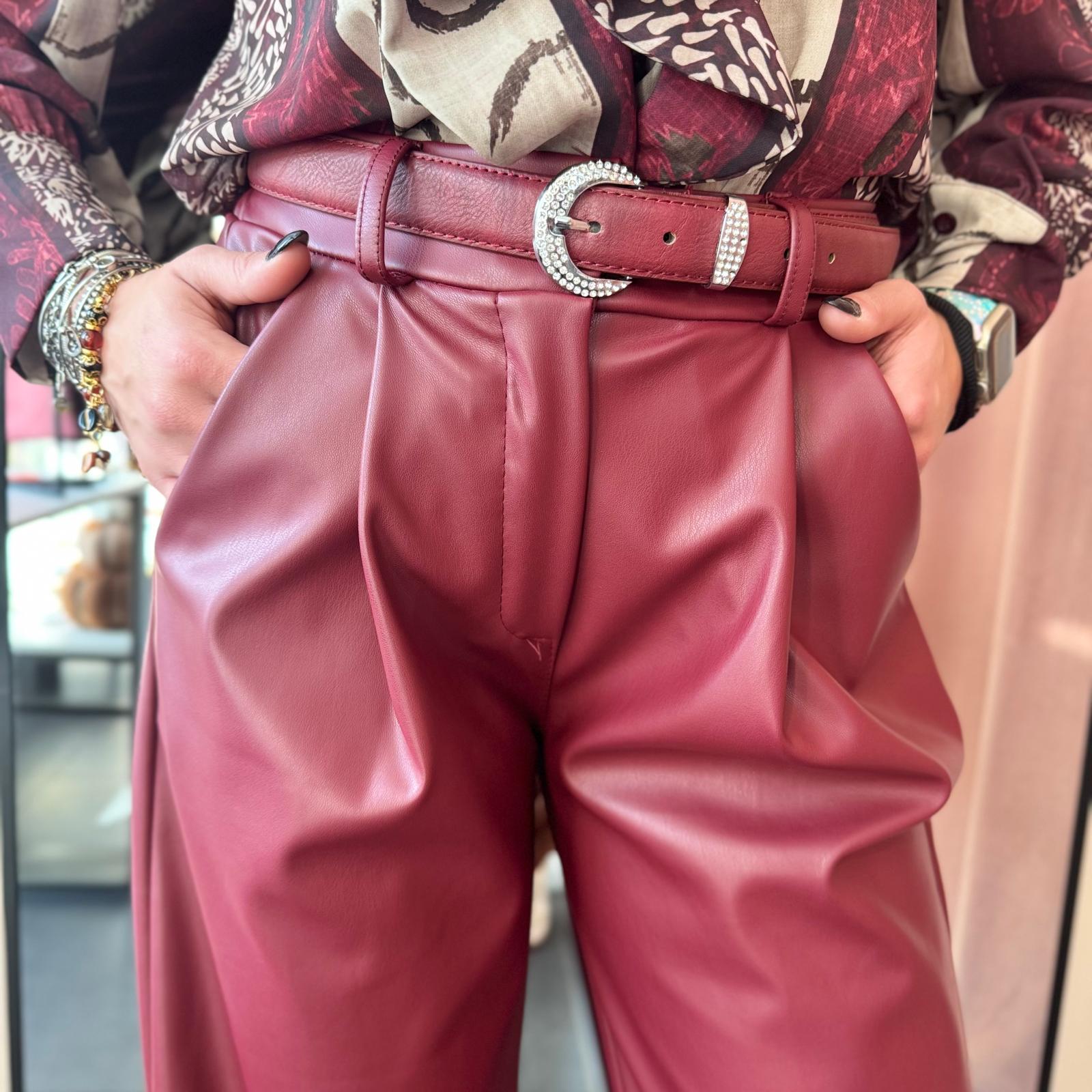Pantaloni in Ecopelle Bordeaux - immagine 3
