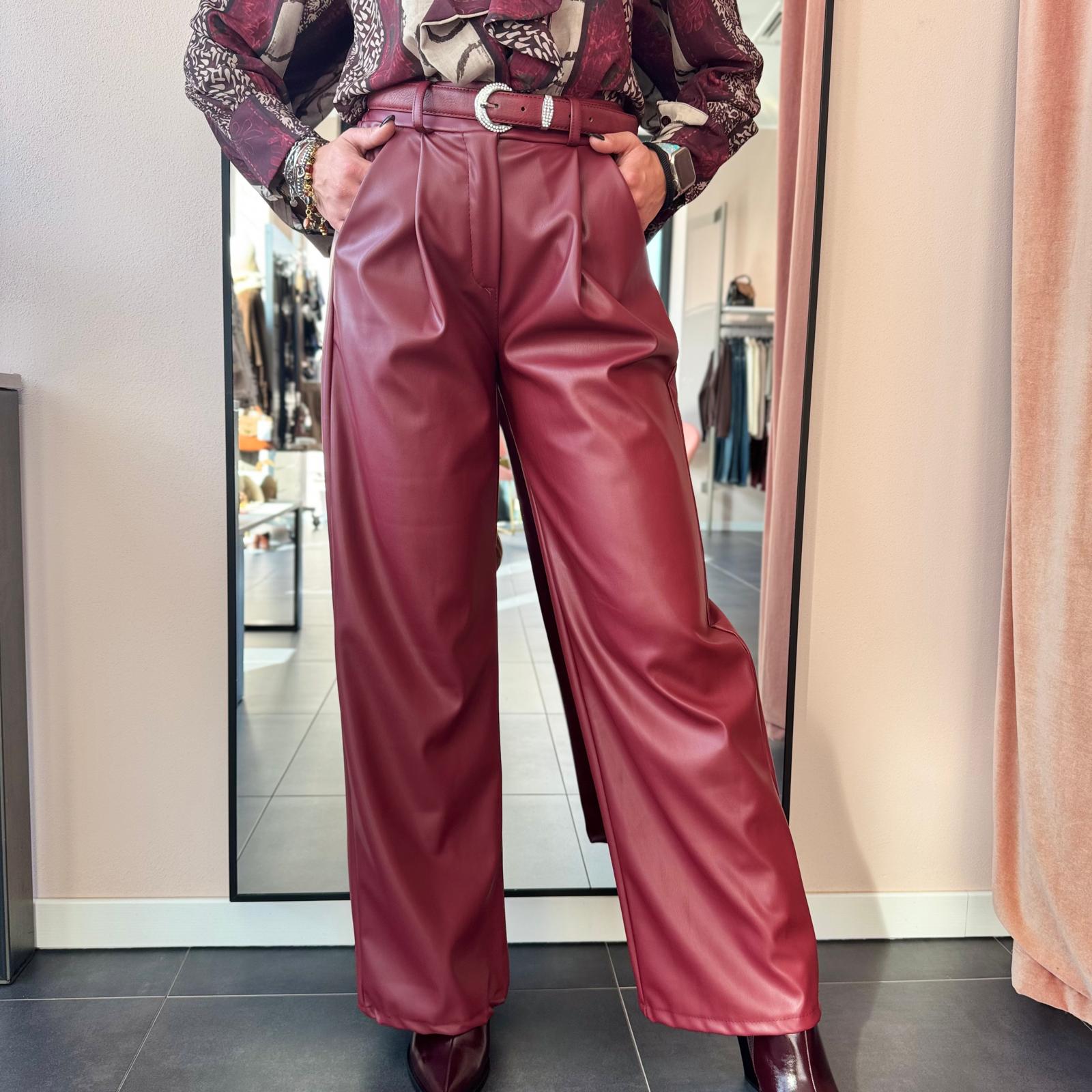 Pantaloni in Ecopelle Bordeaux - immagine 4