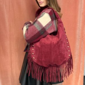 Borsa Scamosciata con Frange Bordeaux